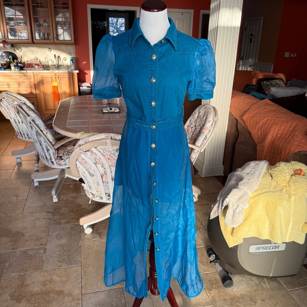 Oyrosy Denim Blue Maxi Dress